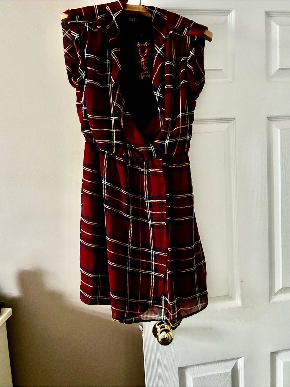 Burgundy Plaid Wrap Mini Dress - Picture 4 of 8